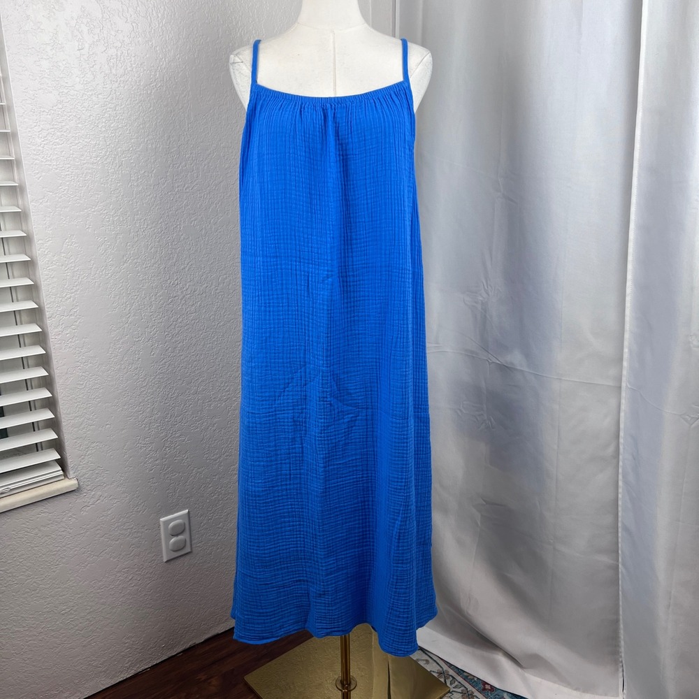Eileen Fisher Maxi Dress Womens S Blue Organic Cotton Lofty Gauze Cami Coastal